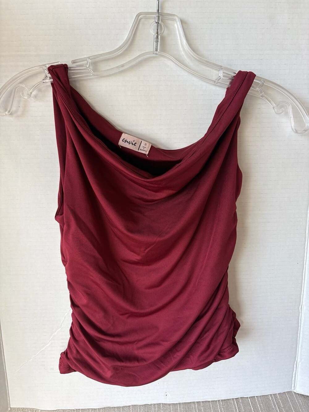 Envie Burgundy Cowl Neck Ruched Sleeveless Top